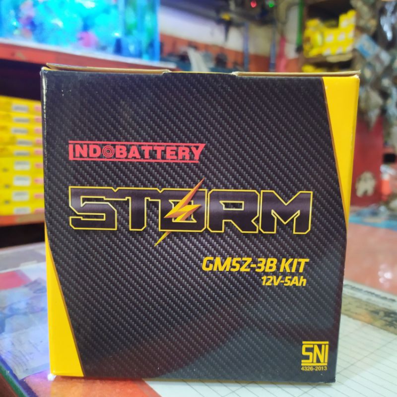 INDOBATTERY STORM GM5Z-3B KIT 12V 5AH / AKI BATERAI BASAH SEPEDA MOTOR SUPRA / SMASH INDOPART BATRE 
