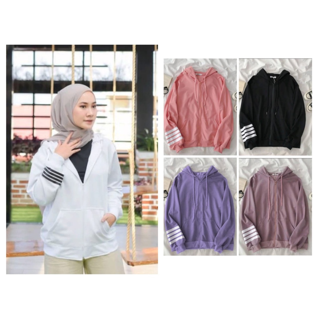 HUM - ZEC  Sweater Bertudung / Jaket Hoodie Zipper Line / Jaket Sweter Hoodie Lis Tangan / Switer Be
