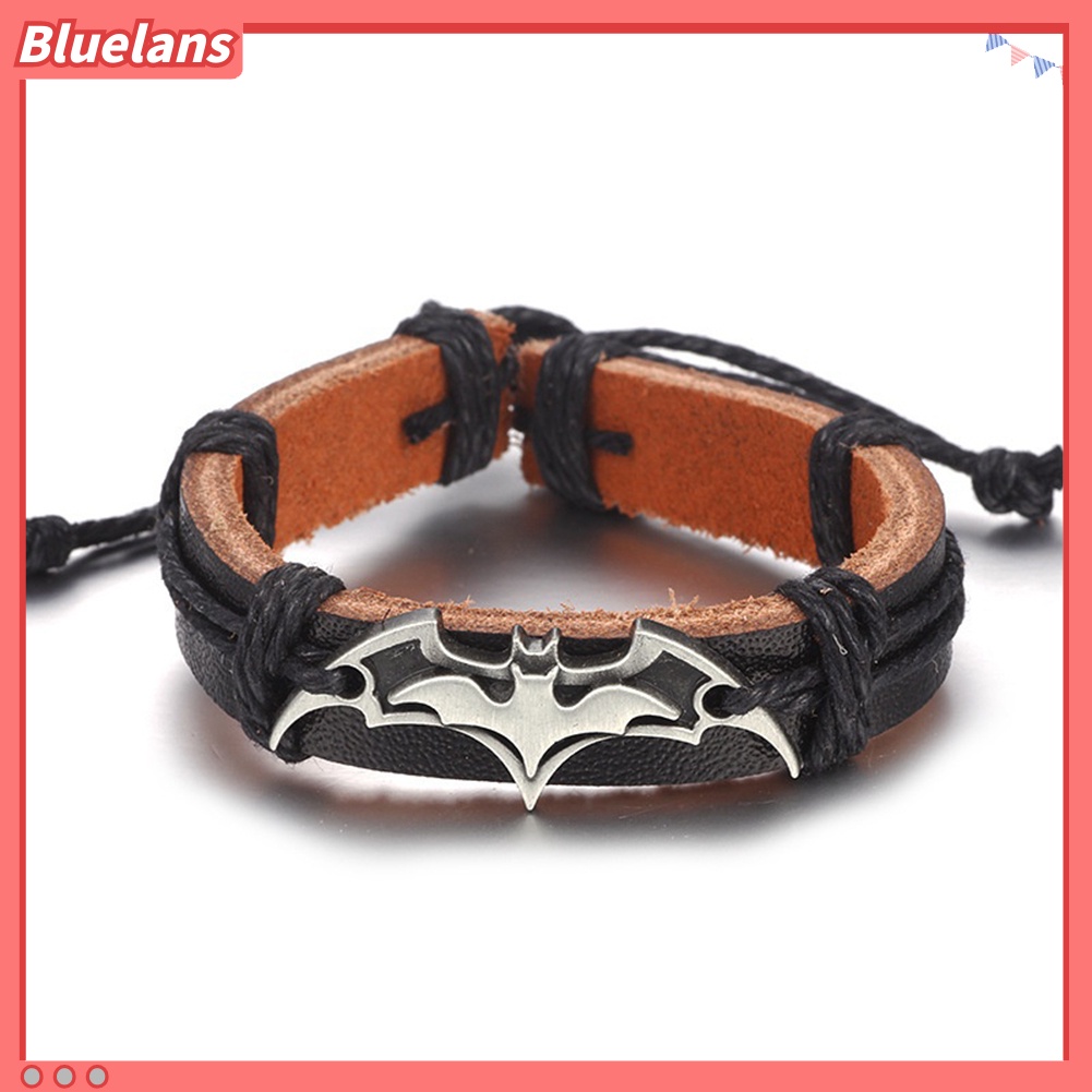 Bluelans Men Bat Bracelet Cool Faux Leather Bangle Vintage Punk Charm Jewelry Gift