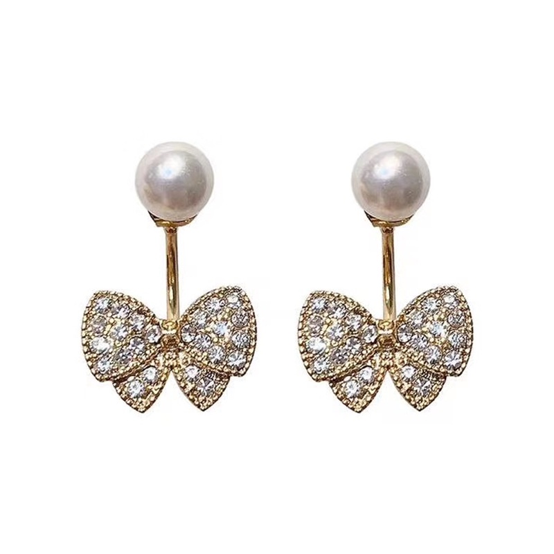 Korean Girly Style Bowknot Imitation Pearl Simple Sweet Women Earrings for Girlfriend Gift