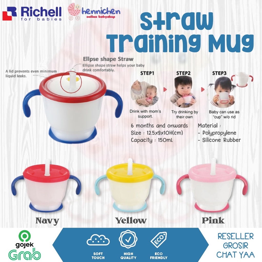 Richell AQ Straw Training Mug R / Gelas training anak Botol minum anak