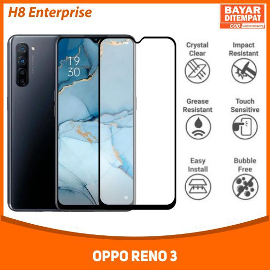 H8 Tempered Glass 10D Full Cover Oppo Reno 3 Premium Quality