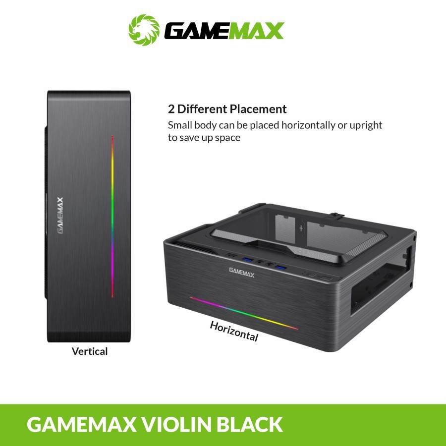 GameMax Violin Black Ultra Slim Mini-ITX PC Case with LED Rainbow