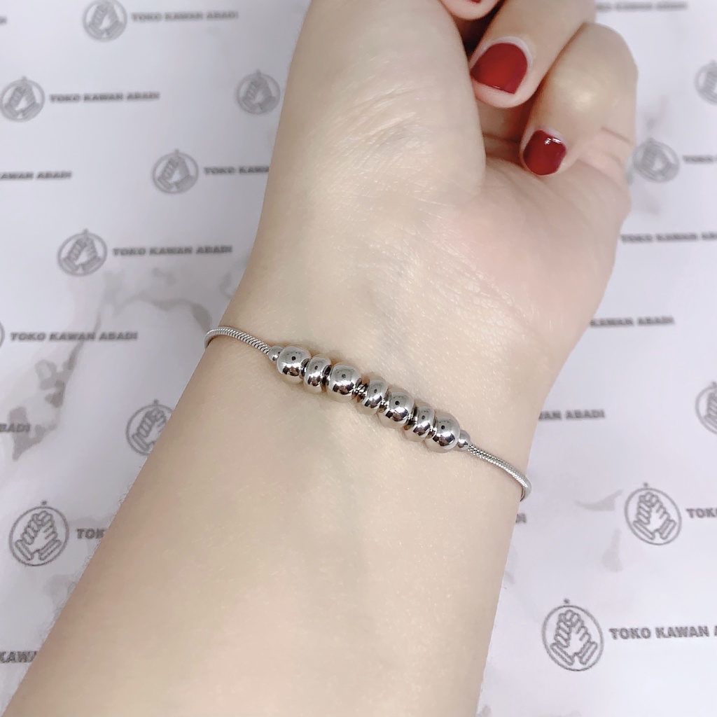 Titanium Silver Gelang Tangan Dewasa Model Boba Anti Karat *56