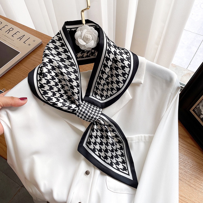 YEJI Scarf Leher Scarf Tas Motif Houndstooth Import High Quality Halus