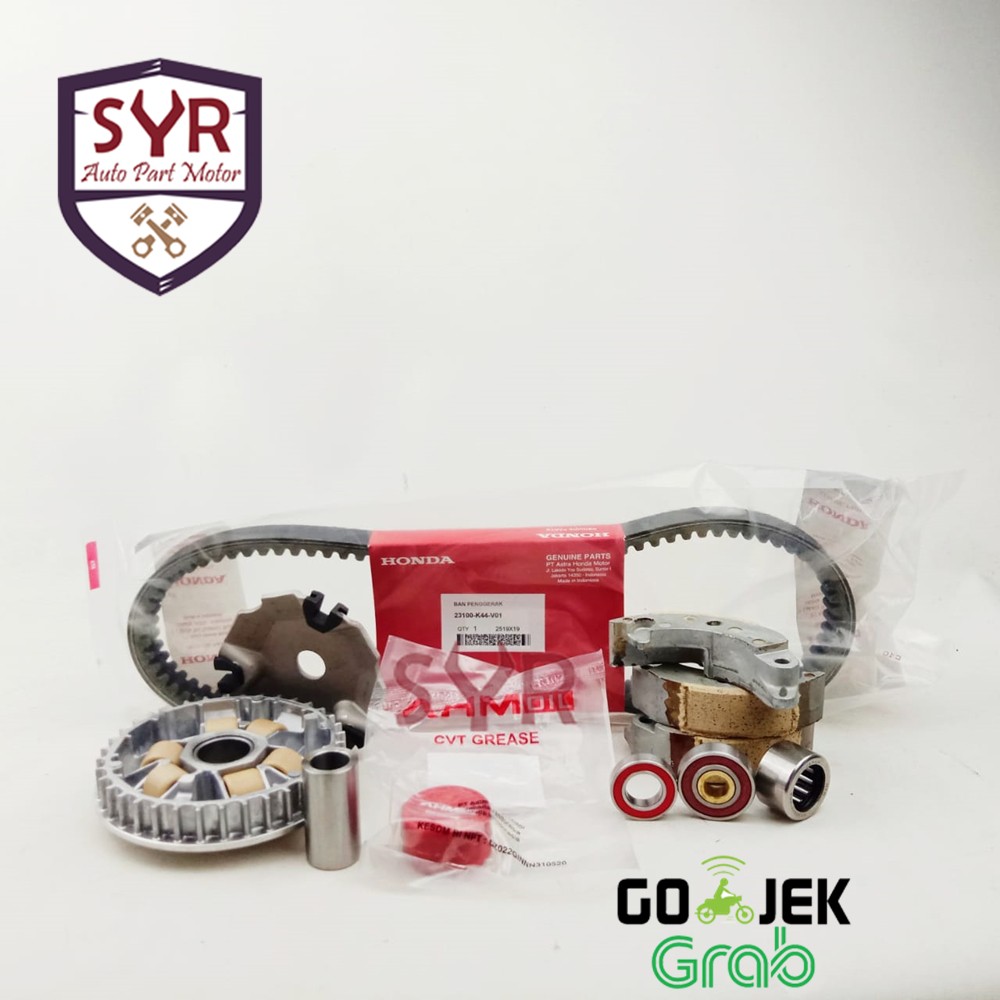 PAKET CVT BEAT FI ESP, POP, STREET, STATER HALUS K44 (VANBELT+GANDA+RUMAH ROLLER+GEMUK+BEARING 6002)