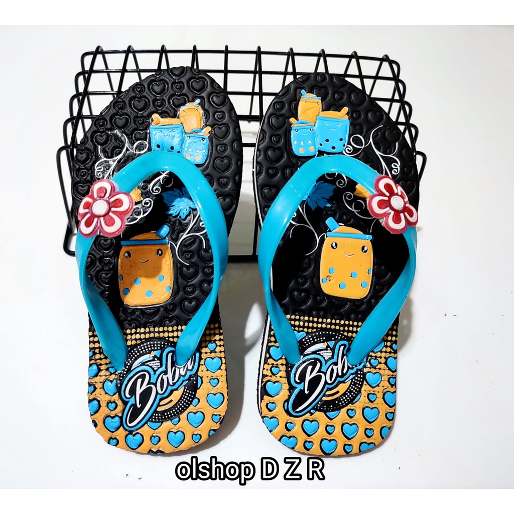 Sendal jepit  anak &amp; dewasa perempuan boba bunga cantik.sandal Couple boba cantik