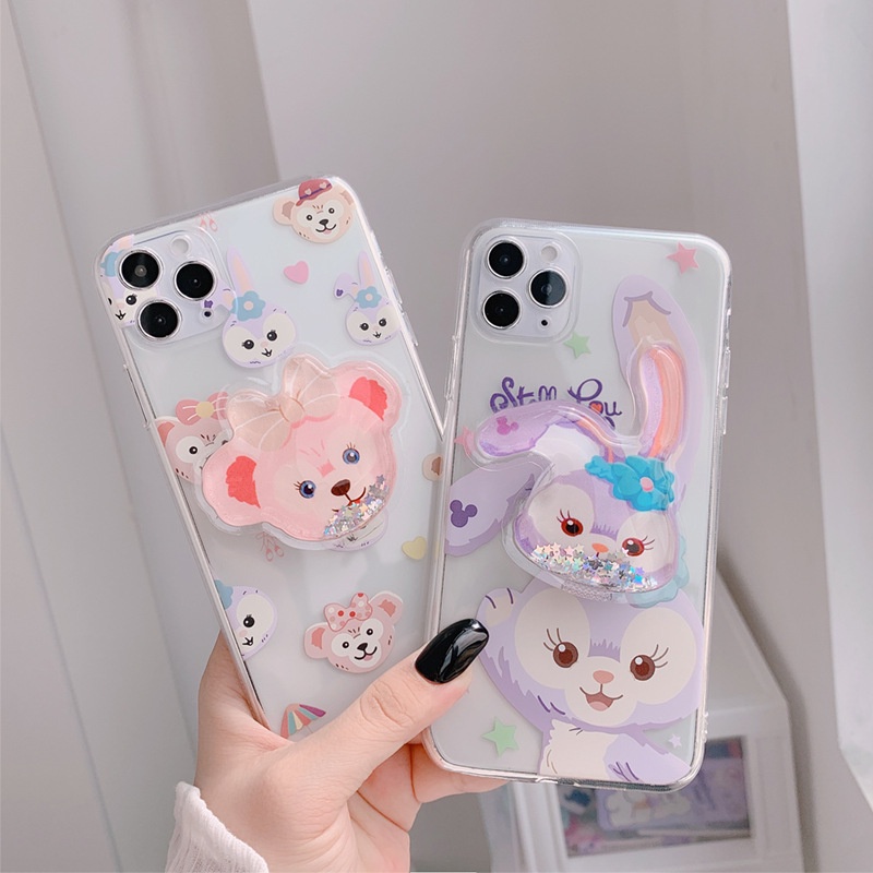Soft Case Silikon Motif Kelinci Beruang Dengan Holder Untuk iPhone 12 Mini 11 Pro Max X XS XR 7 8 Plus 2020 SE