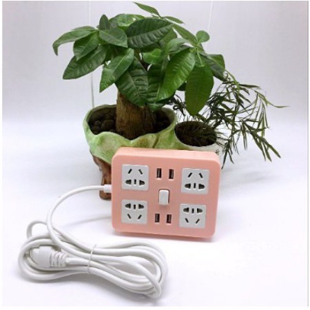 Stop kontak dengan 4 outlet 4 USB Multifungsi kabel 2meter