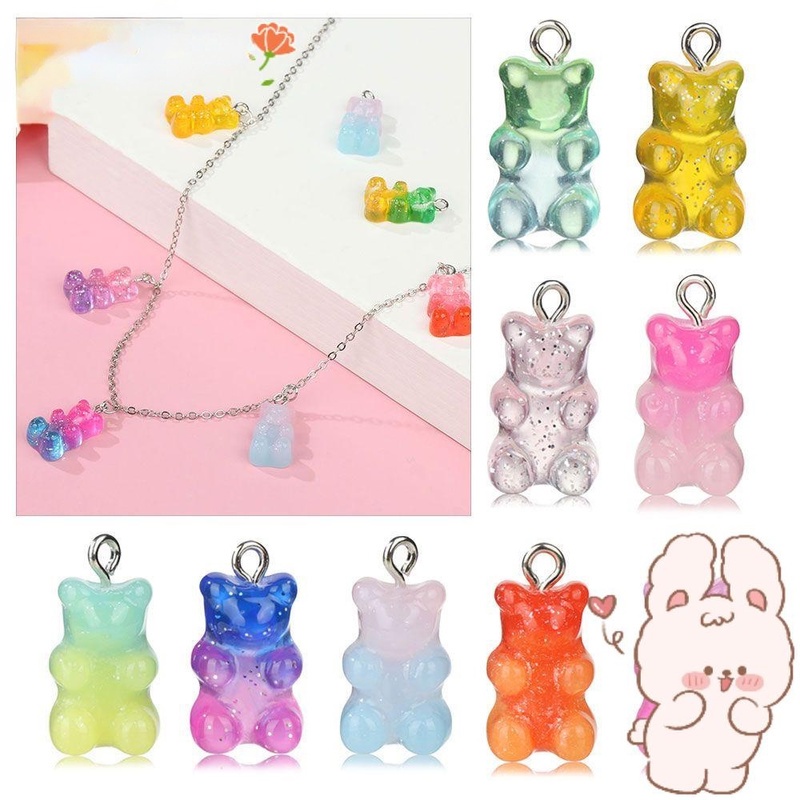 10 / 50pcs Gantungan Kunci Bentuk Beruang Gummy Bear Bahan Resin Jelly Transparan Warna Gradasi