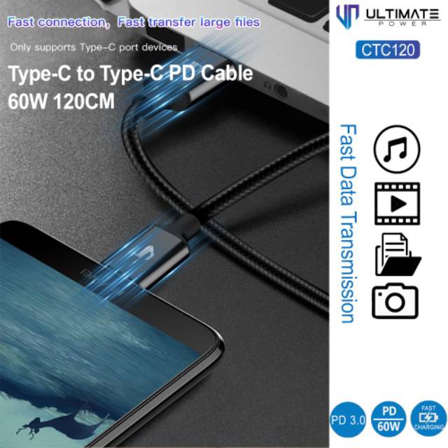 Kabel Data Usb Type C to Type C PD cable 60w 120cm