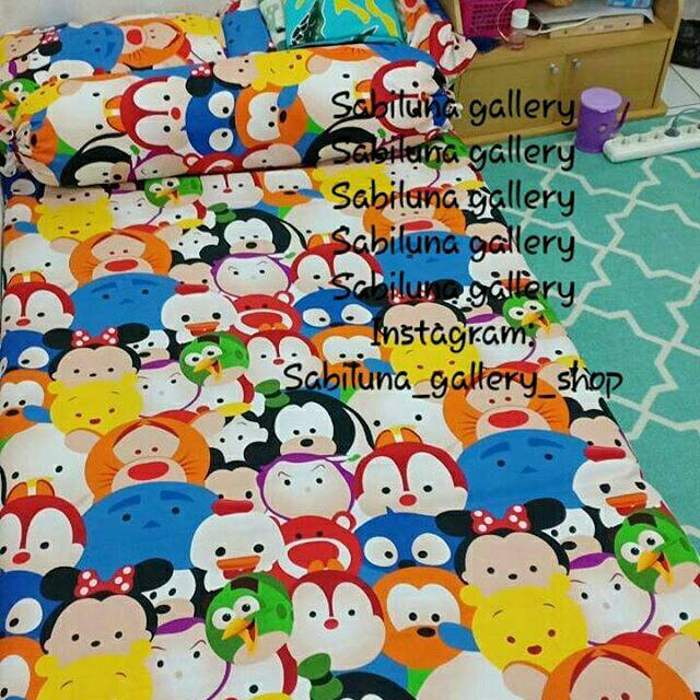 Sprei resleting uk 80x200 s/d 200x200 motif tsum tsum katun 3D sarung kasur busa springbed