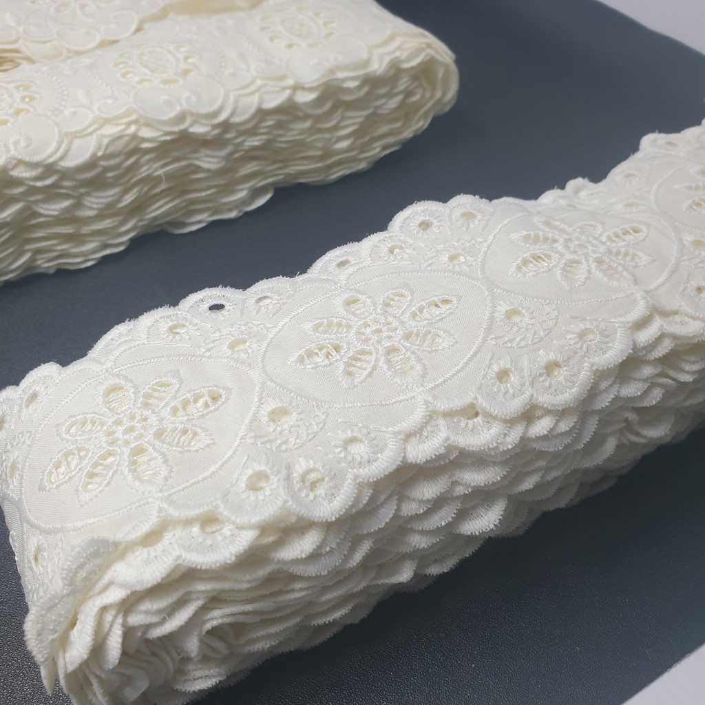 Renda Tengah Katun Bolong /Renda Tengah Giper / Gyper Bordir Motif  6cm BW Premium 15 yard