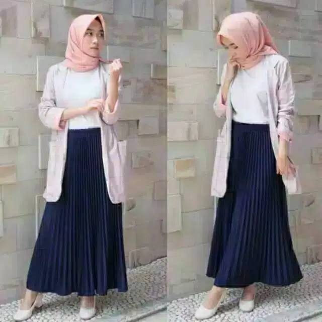 Rok plisket bahan jersy