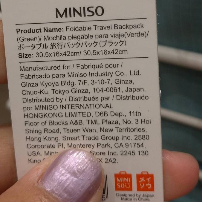 Original Miniso - Tas Ransel Lipat Foldable Travel Backpack Tas Lipat