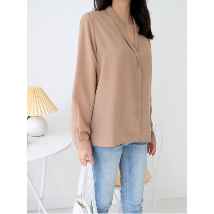 T-0400 Kemeja Wanita Long Sleeves Shirt Vneck-2