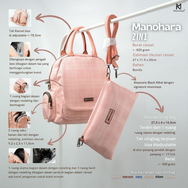 [Puby] MANOHARA 2 IN 1 TAS GENDONG WANITA | RANSEL WANITA | TAS KULIAH | TAS CANTIK BERKUALITAS BERG