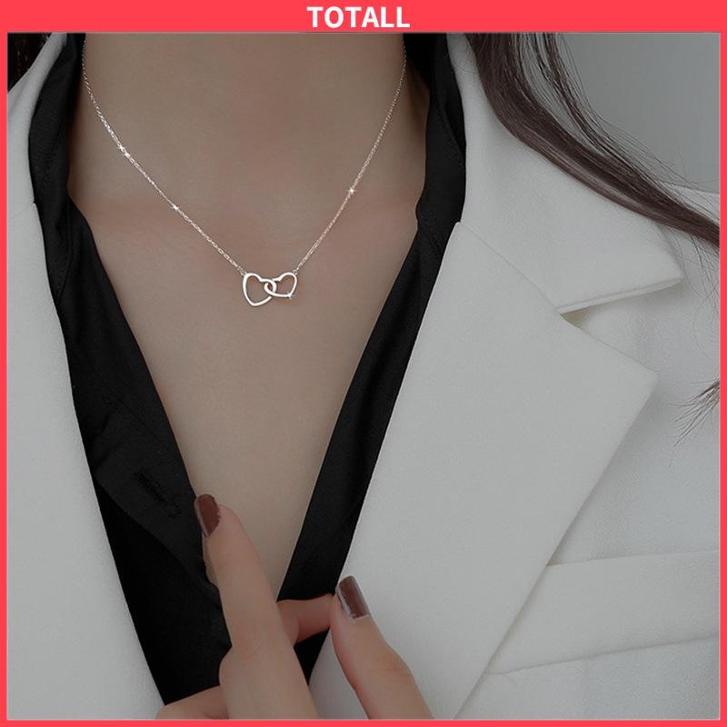 COD kalung Wanita Cinta Ganda Zirkon Perhiasan Hadiah Pesta Fashion Wanita Sederhana-Totall