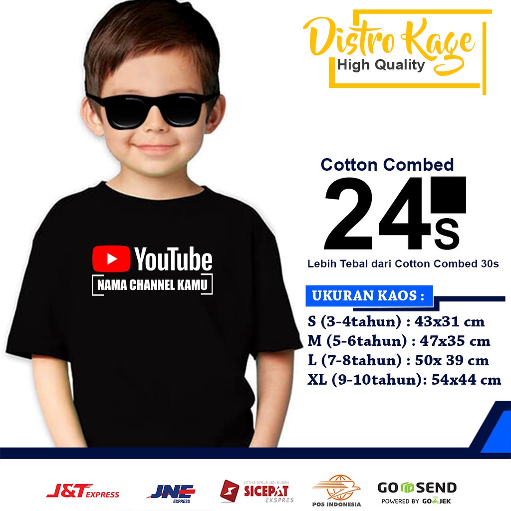 PAKAIAN BAJU KAOS ANAK LAKI LAKI PEREMPUAN TANGGUNG YOUTUBE CHANEL SENDIRI ANAK CUSTOM MURAH LUCU