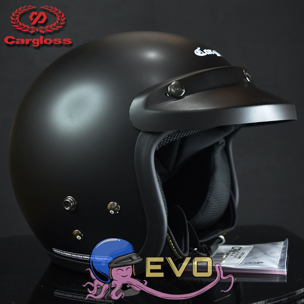 HELM CARGLOSS ORIGINAL CFM RETRO ARMY HALF FACE - BLACK DOFF + KACA DATAR