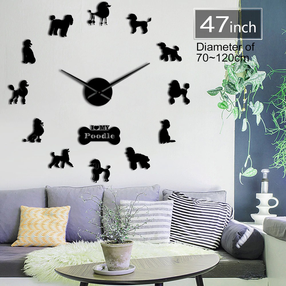 Poodle Big Hand Modern Wall Clock Pudelhund Diy Giant Wall Clock Dining Room Wall Decor Shopee Indonesia