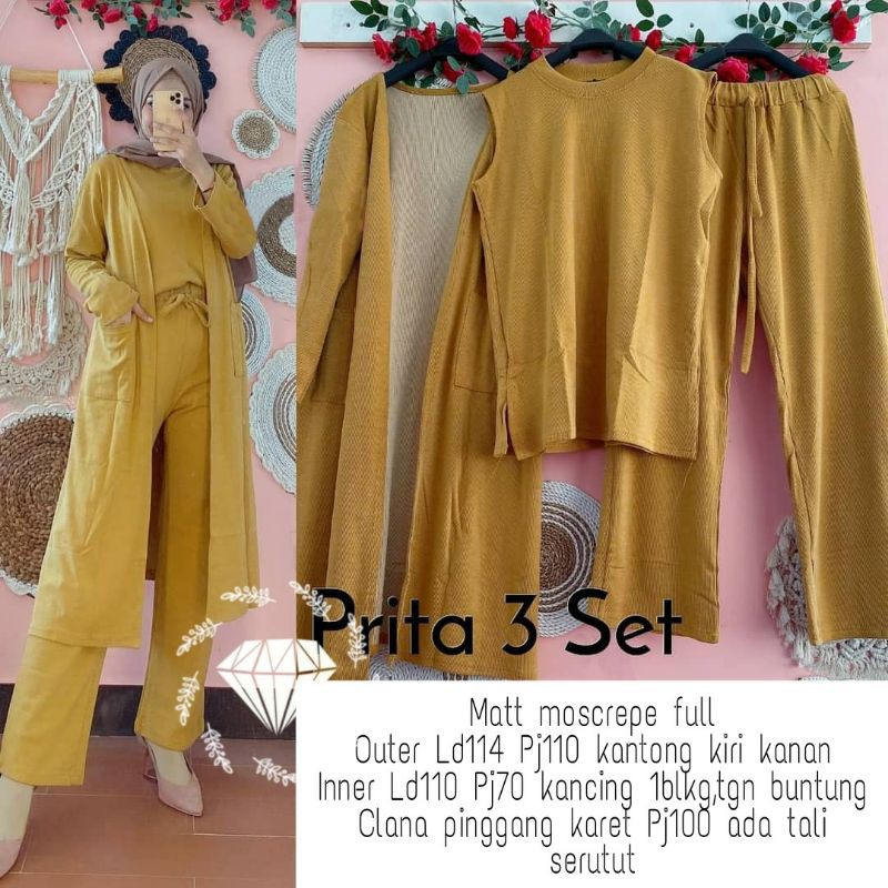 PCS SET PRITA CARDI 3IN1 MS FASHION PAKAIAN WANITA SETELAN ATASAN INNER, CARDI DAN CELANA BAHAN MOSCREPE ADA VIDEO REVIEW ASLI PRODUK