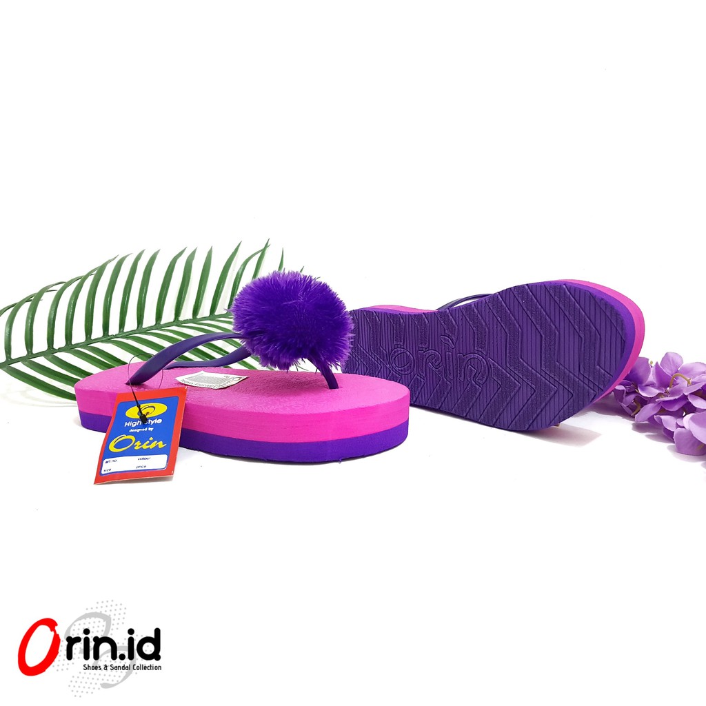 ORIN MIYABI Sandal Wedges Datar Jepit Wanita Bulu PomPom ORIN MIYABI Sandal Wedges Datar Jepit Wanita Bulu PomPom
