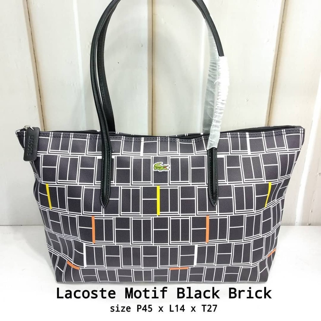 Tas Handbag Tas Tangan Lacoste Motif Black Brick Premium grade Original Quality