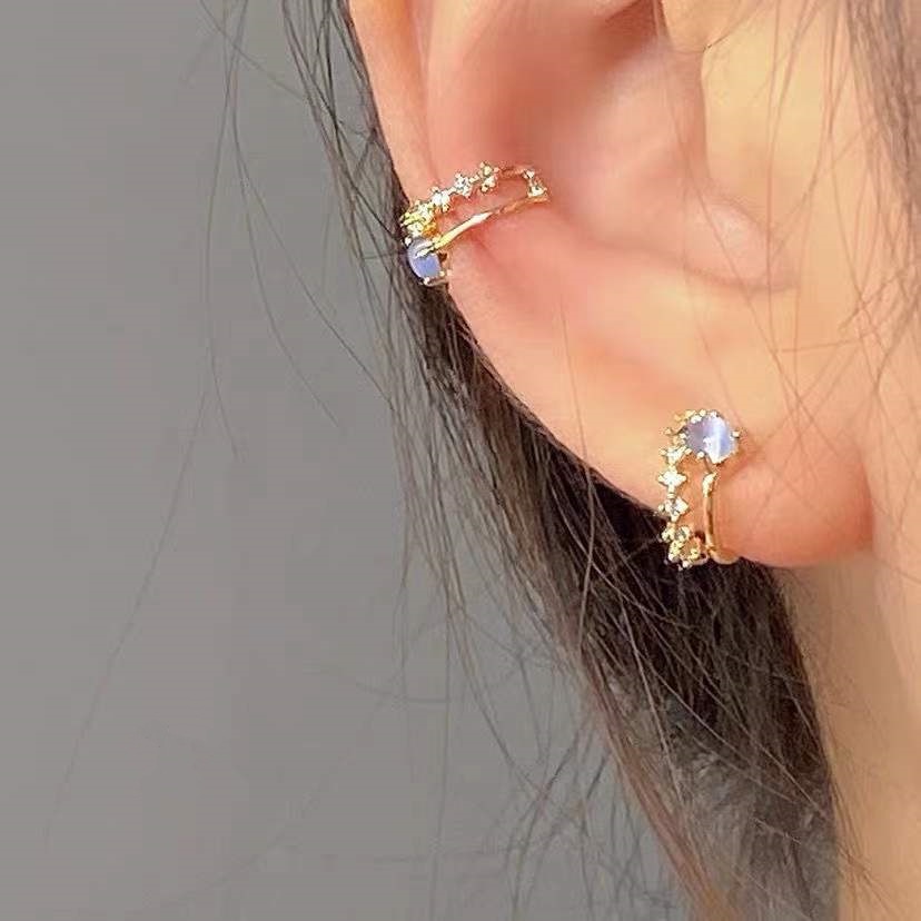 Anting Opal Kecil Warna Biru Gaya Retro Korea Untuk Wanita