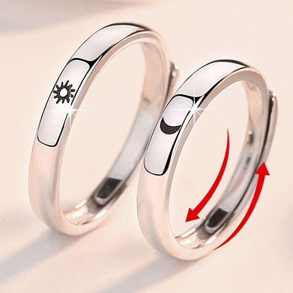 Cincin Pasangan Model Terbuka Dapat Disesuaikan Desain Matahari Bulan Untuk Hadiah Valentine