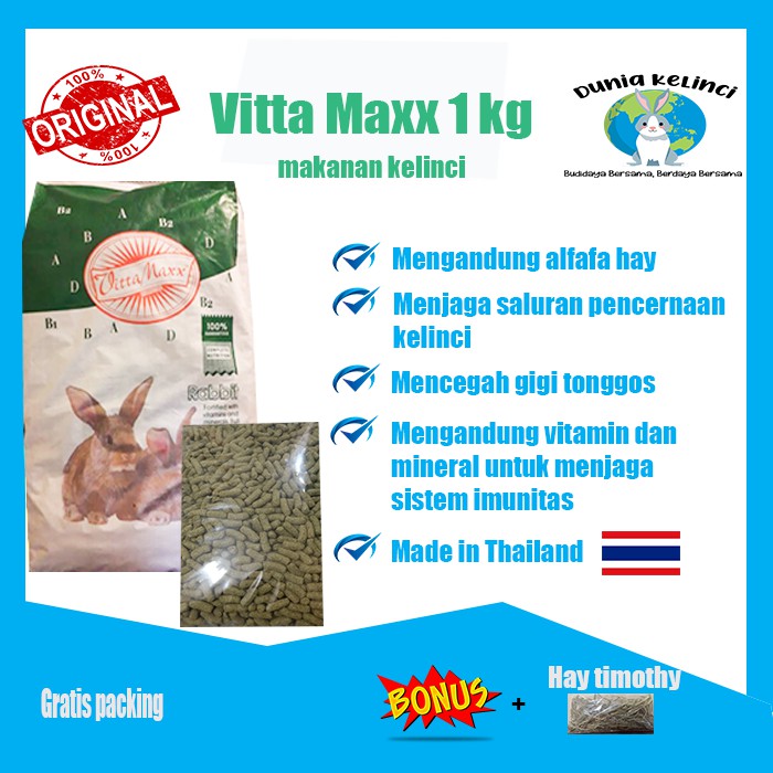 PELET PAKAN MAKANAN KELINCI VITTA MAXX 1KG RABBIT FOOD