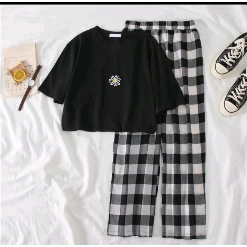 SETELAN KULOT WANITA KOTAK KOTAK