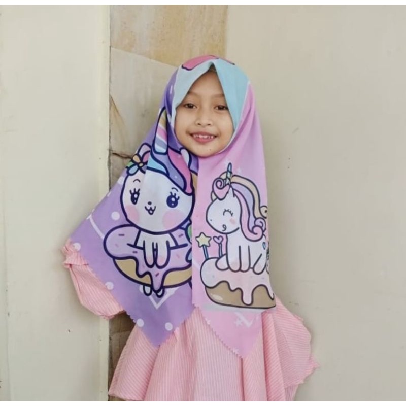 VOAL PRINTING MOTIF UNICAKE / HIJAB ANAK KARAKTER UNICORN CAKE / JILBAB ANAK LUCU