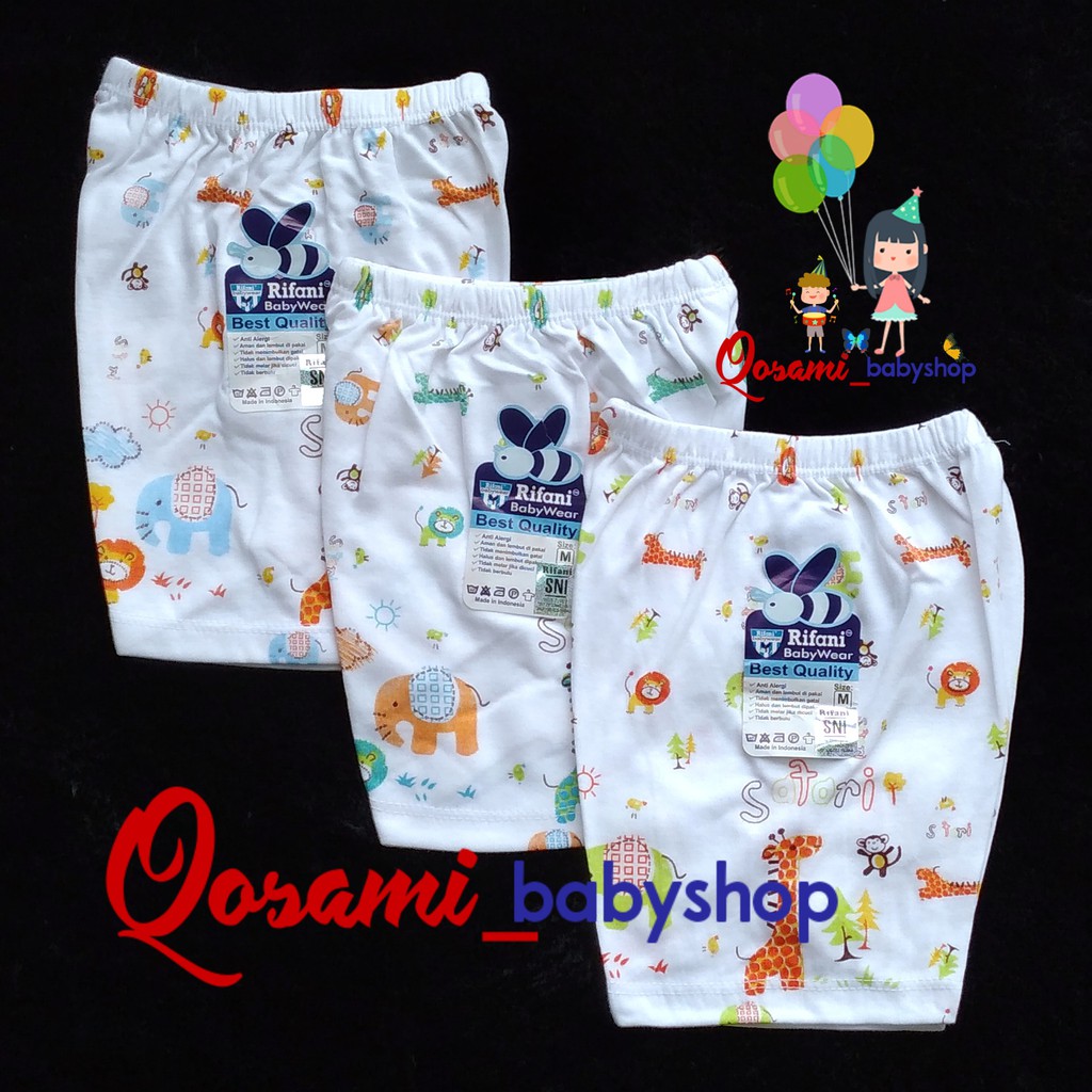 RIFANI 3 pcs Celana Putih Pendek Bayi  Motif Uk S, M,  L, XL SNI