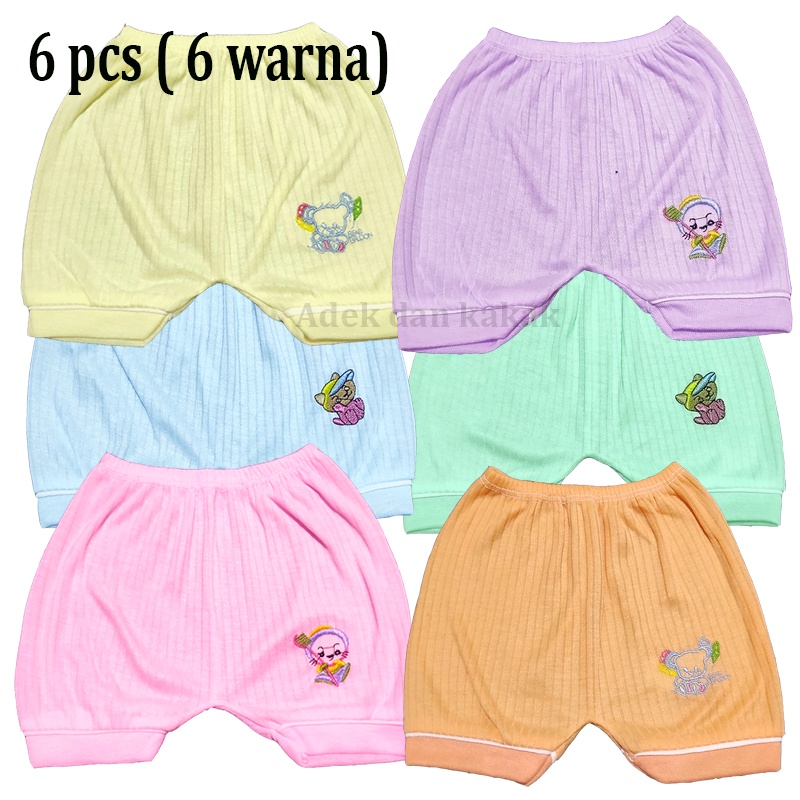 6 pcs celana pendek bayi bahan kaos salur (0-3 bulan)