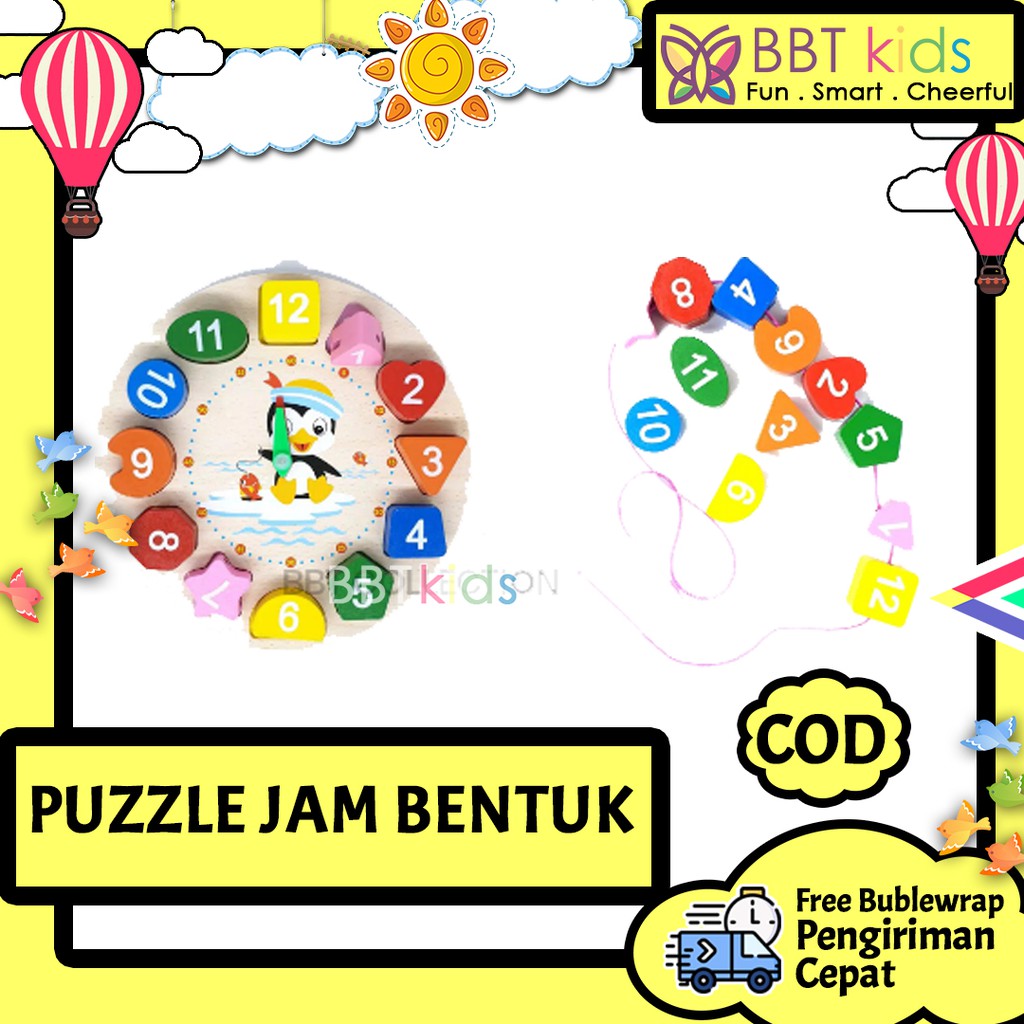 PUZZLE JAM BENTUK WARNA UNIK JIGSAW KAYU MATEMATIKA