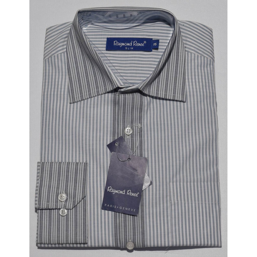 Kemeja Pria RAYMOND RENEE Lengan Panjang Abu Salur Slim Fit A0555 Original & Real Picture