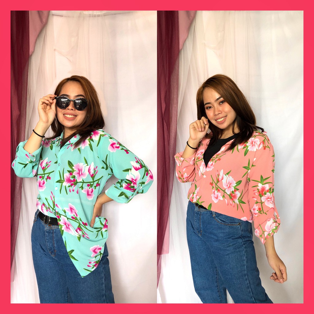 KEMEJA MOTIF FLORA BUBBLE MURAH BAJU TOP ATASAN GROSIR POLOS