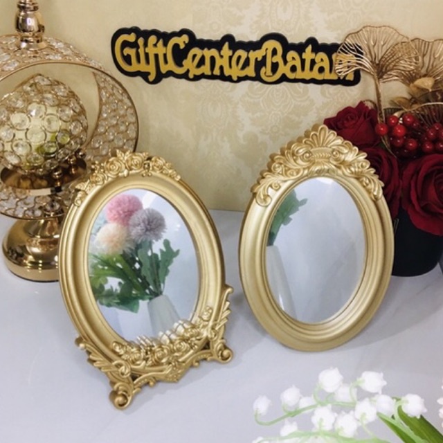 LYS#MOG European Vintage Old Gold Embossed Hollow Mirror / Cermin Vintage Gold Aesthetic Elegant