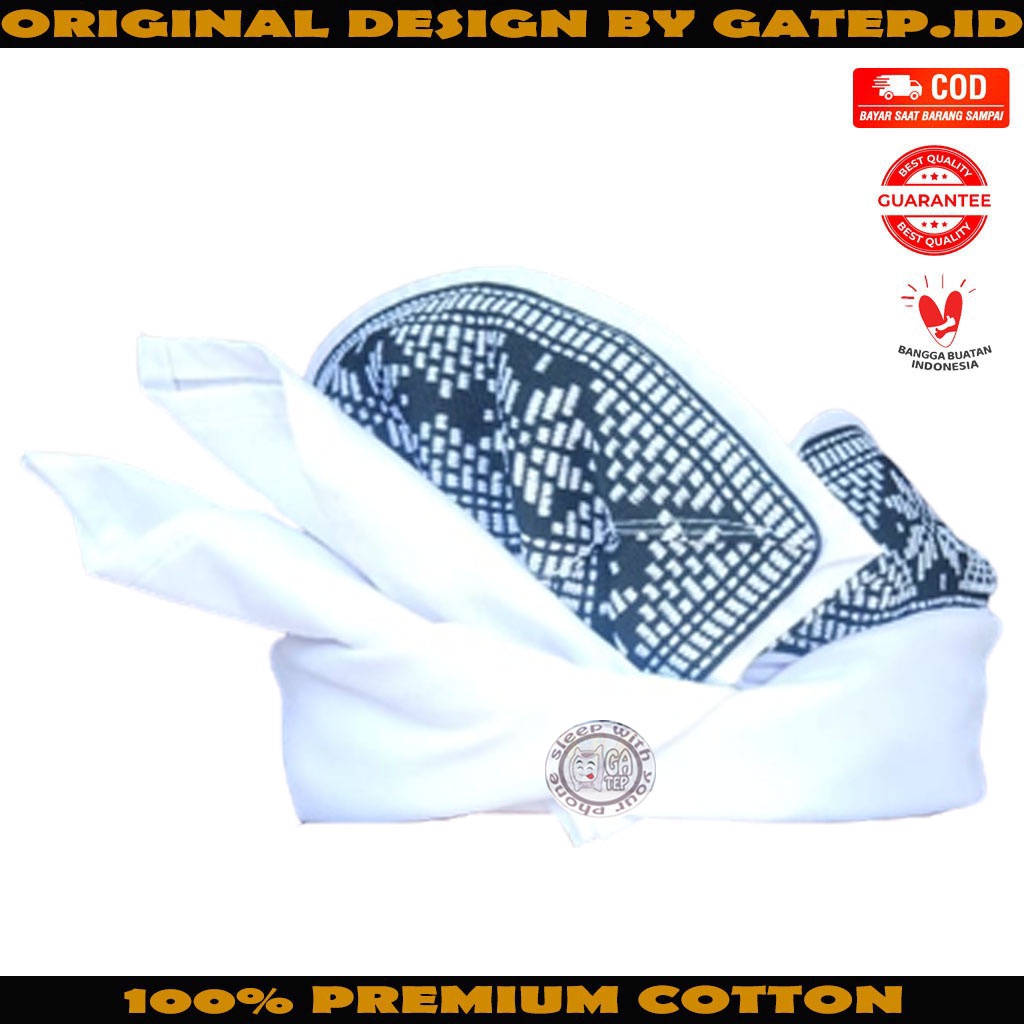 Udeng Bali Putih Polos Tepi Bintang Perak Setengah Jadi - Ikat Kepala Bali - Topi Bali - Blangkon Ba