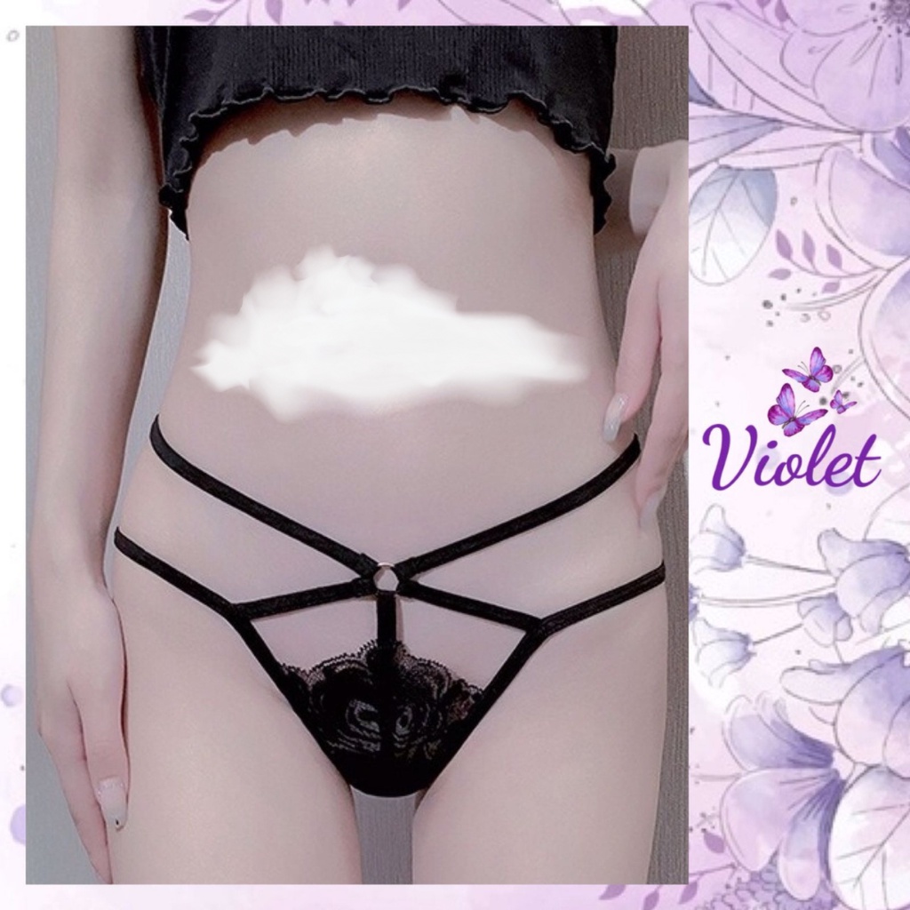 Violet Celana Dalam Sexy Wanita Lembut Thong Woman Bordir Motif Bunga 1259