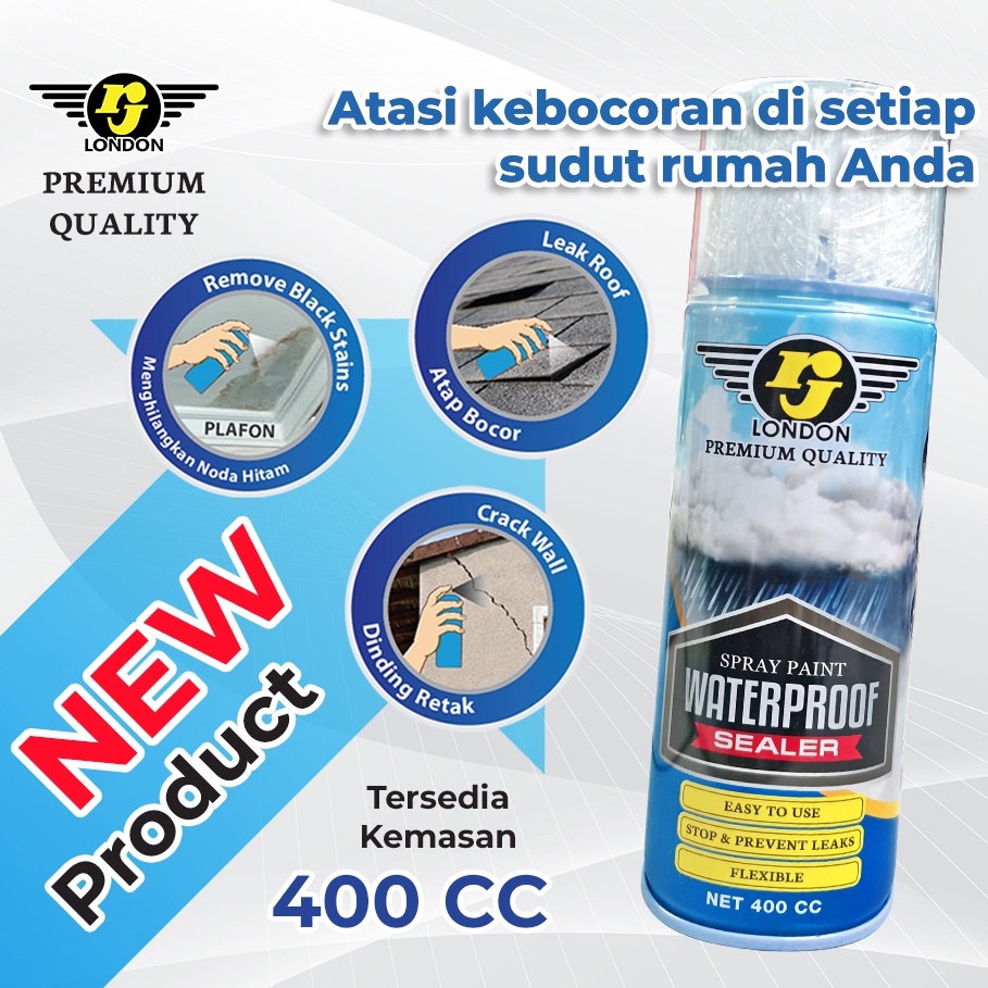 Spray Paint WATERPROOF SEALER Grey RJ London Cat Semprot Pelapis Bocor / Anti Bocor / Atasi Kebocoran Atap Rumah Genteng Tembok Pipa dan Lainnya (400cc)