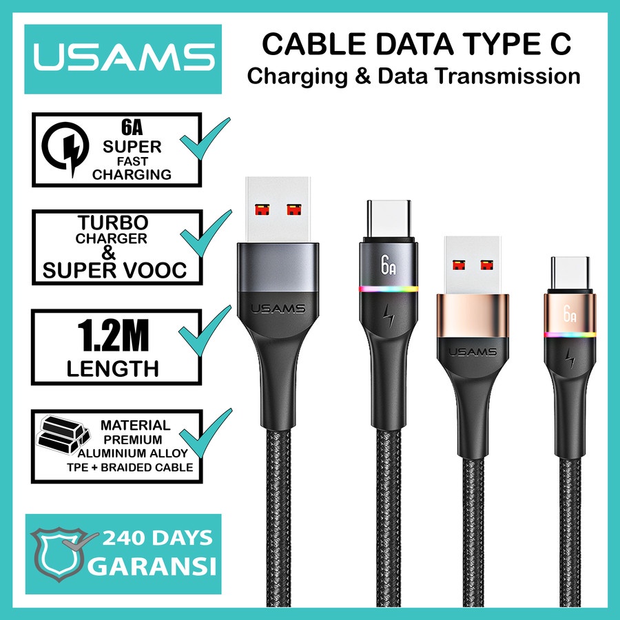 Kabel Data Type C Usams U76 SJ536 Kabel Type C Fast Charging 1.2M