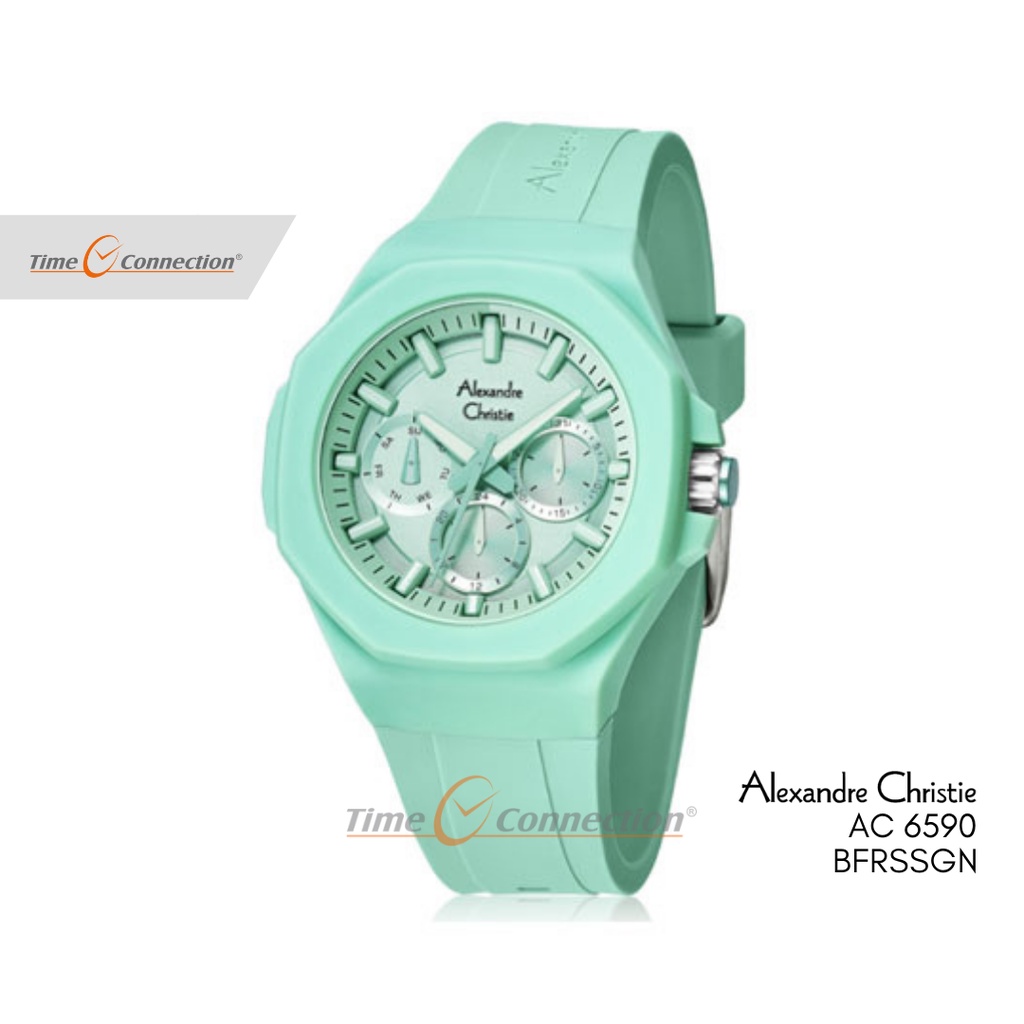 Alexandre Christie AC 6590 BFRSSGN Hijau Original / Jam Tangan Wanita Analog Karet / Green Rubber St