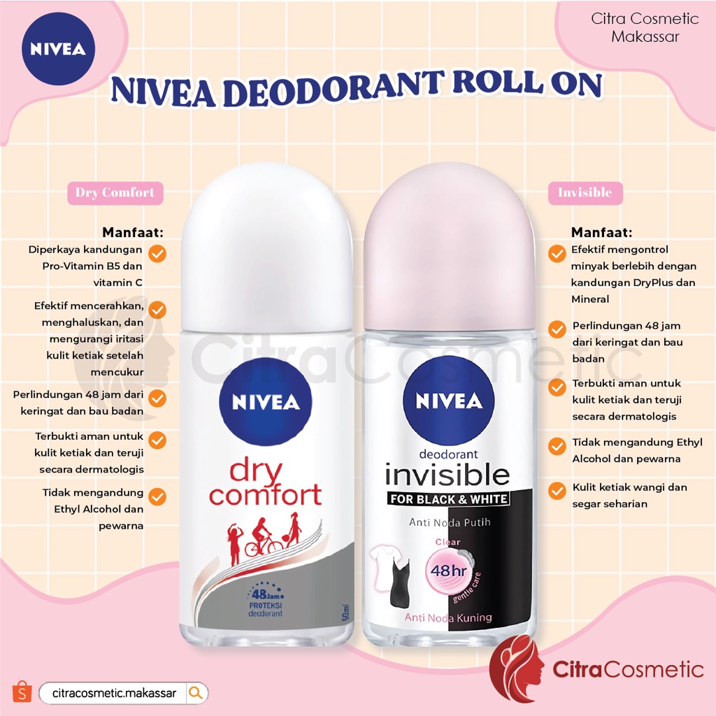 Nivea Deodorant Roll On | 25 | 50 | Men | Women | Whitening Pearl Beauty Silk Touch Hijab