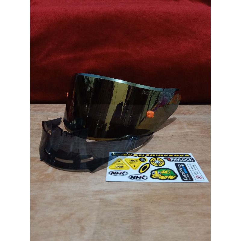 Paket Flat visor + TOPost + Spoiler NHK GP01000 Iridium blue dan iridium silver