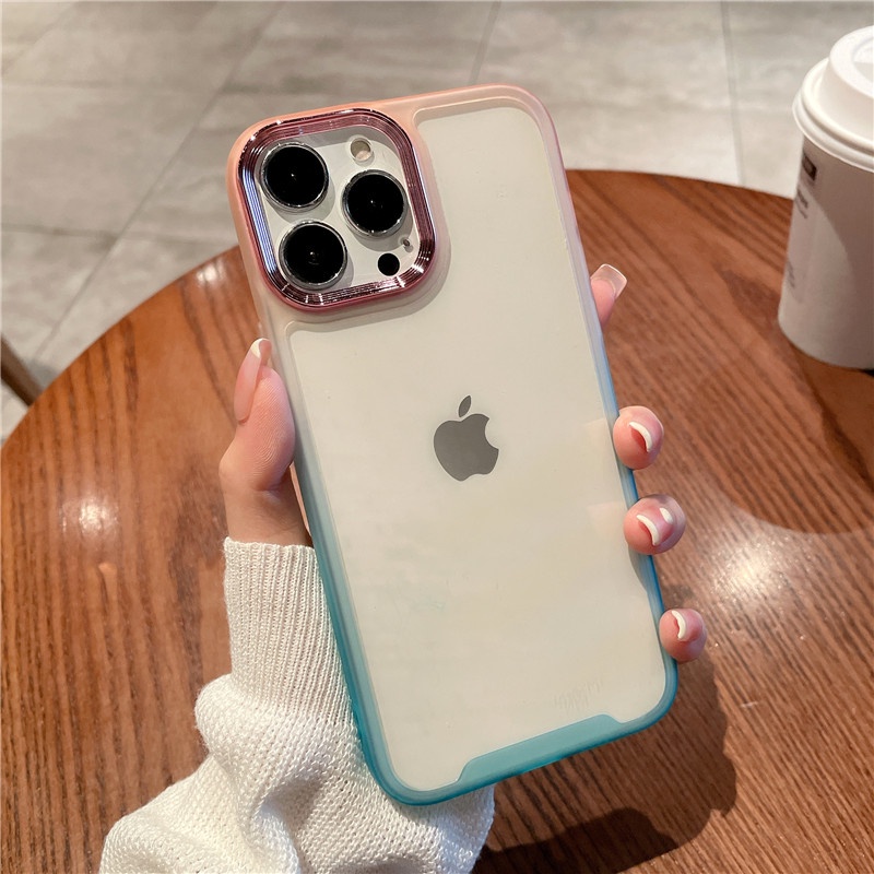 Case Electroplating Warna Gradasi Dengan Kotak Hadiah Untuk Iphone 11 12 13 14 Pro Max 14 Plus