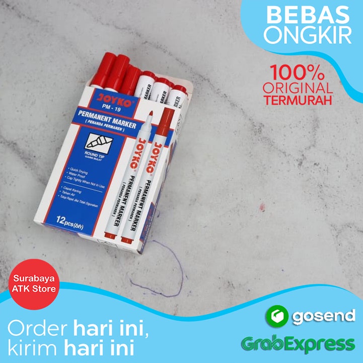 

Spidol Permanen Joyko 12 pcs Permament marker MERAH