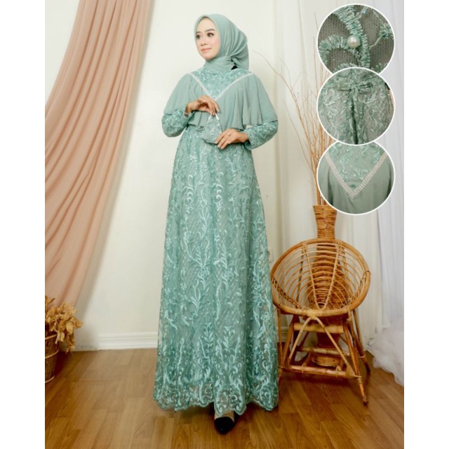 Permata Olshop / Gamis Madalika LC / Kebaya Gamis Pesta Mewah / Gamis Kebaya Modern / Gamis Lebaran / Kebaya Lebaran / Kebaya Pesta Kondangan