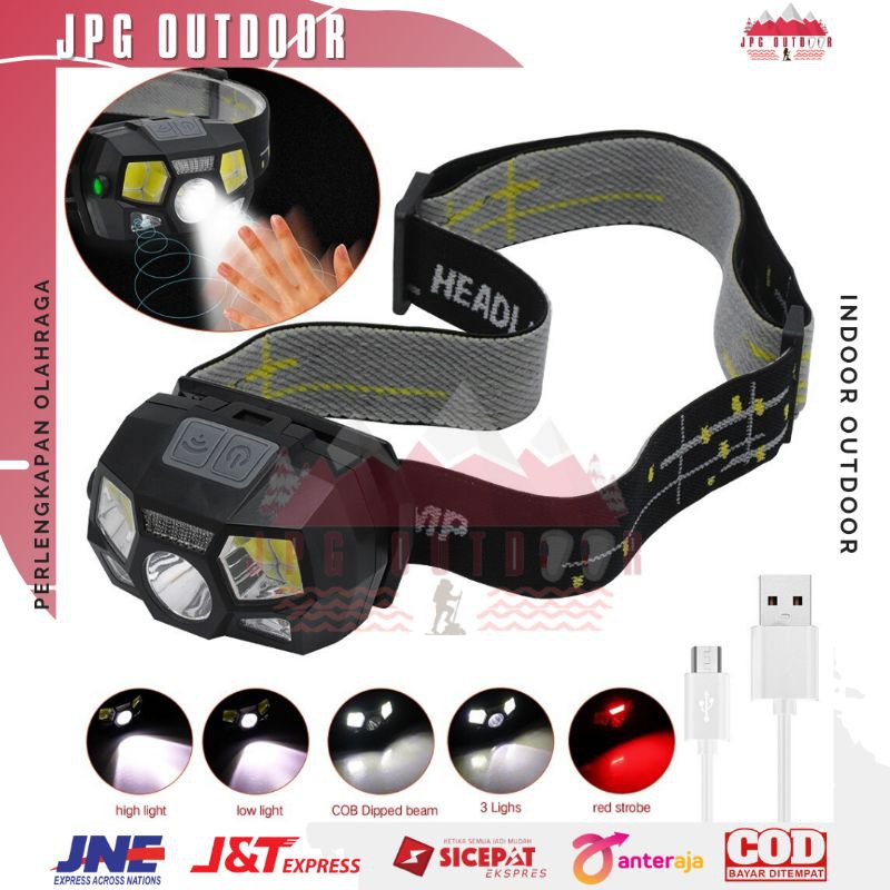 Headlamp Senter Kepala LED Motion Sensor USB Rechargeable 1000 Lumens